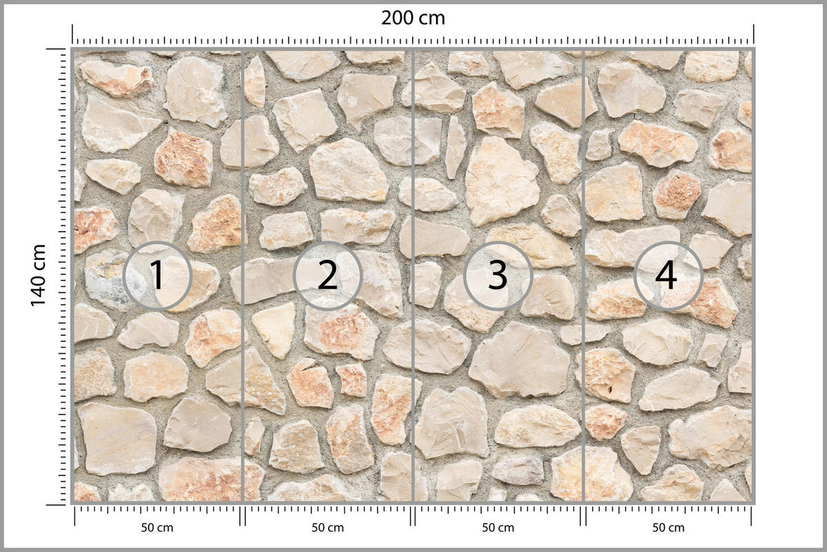 FOTOTAPETE für Wohnzimmer Steinmauer Ziegel Wand Industrial Textur 200x140 - Weiß/Grau, Papier (200/140cm) - Muralo