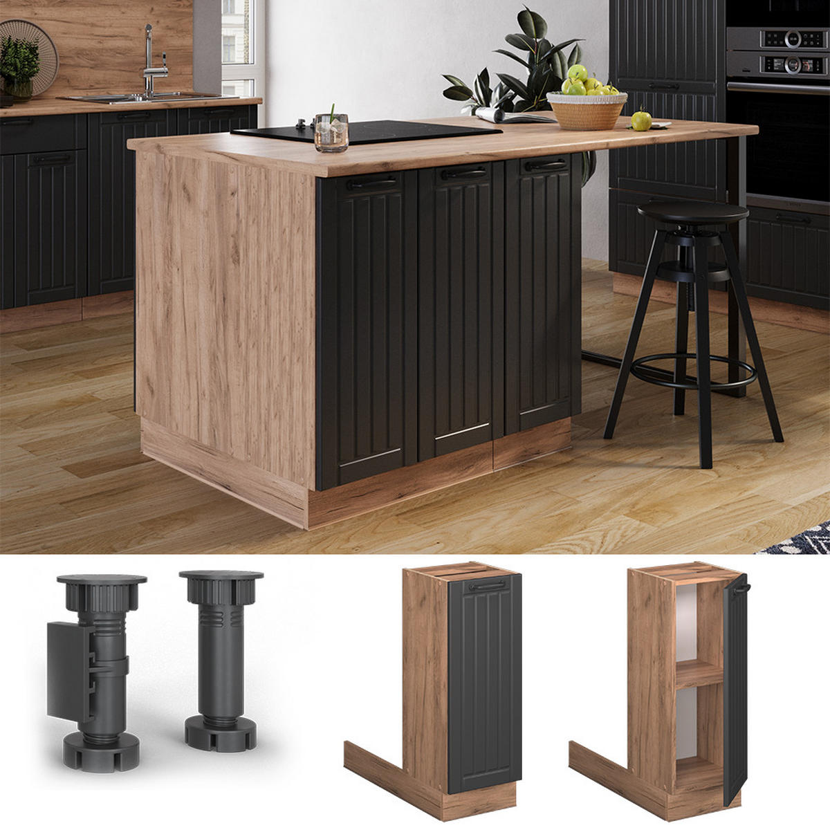 KUCHYŇSKÝ OSTROV Fame-Line Tmavě šedá - medově dubová/tmavě šedá, kompozitní dřevo (30/82/70cm) - Vicco