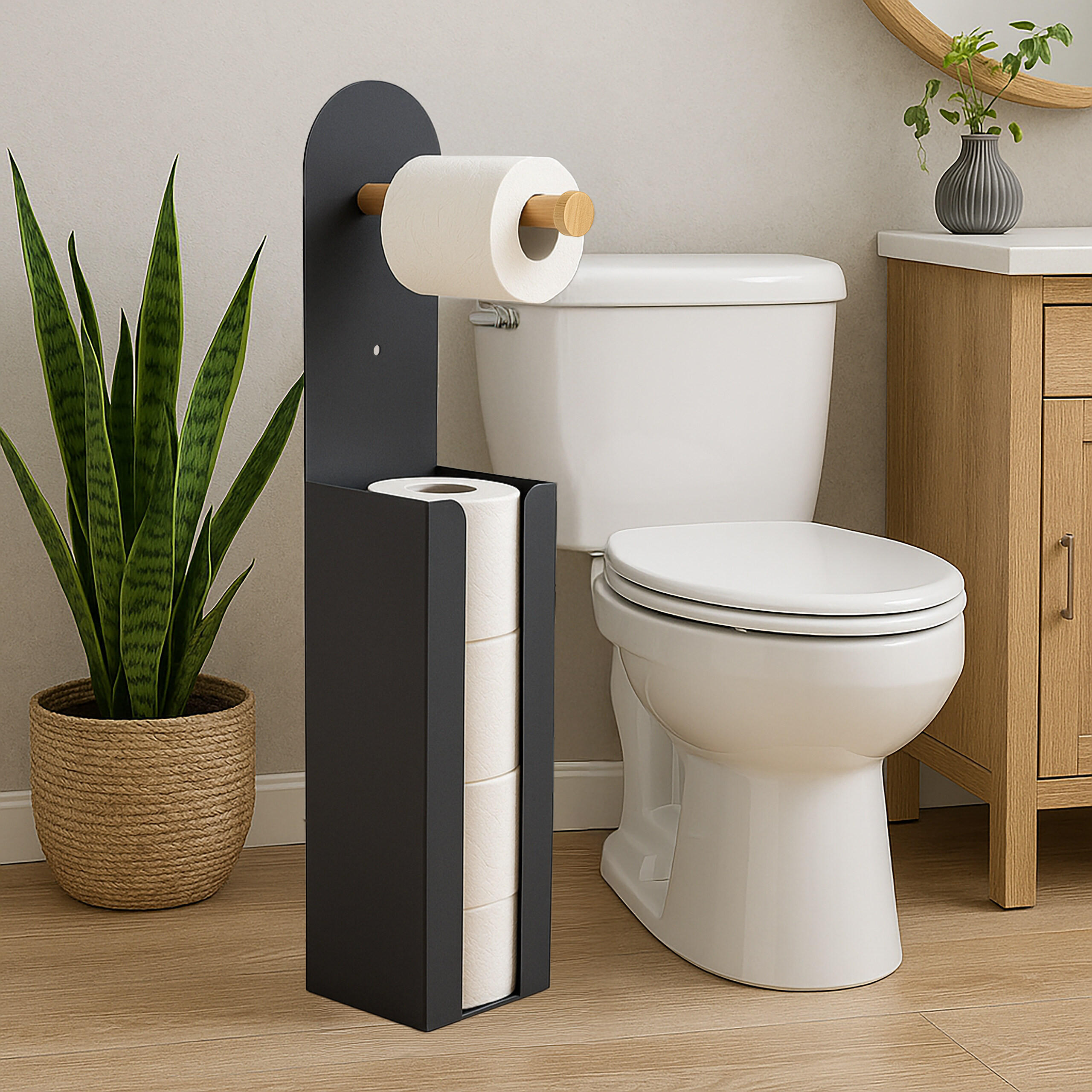 TOILETTENPAPIERHALTER - Schwarz, Holz/Metall (12/66/11cm) - Relaxdays