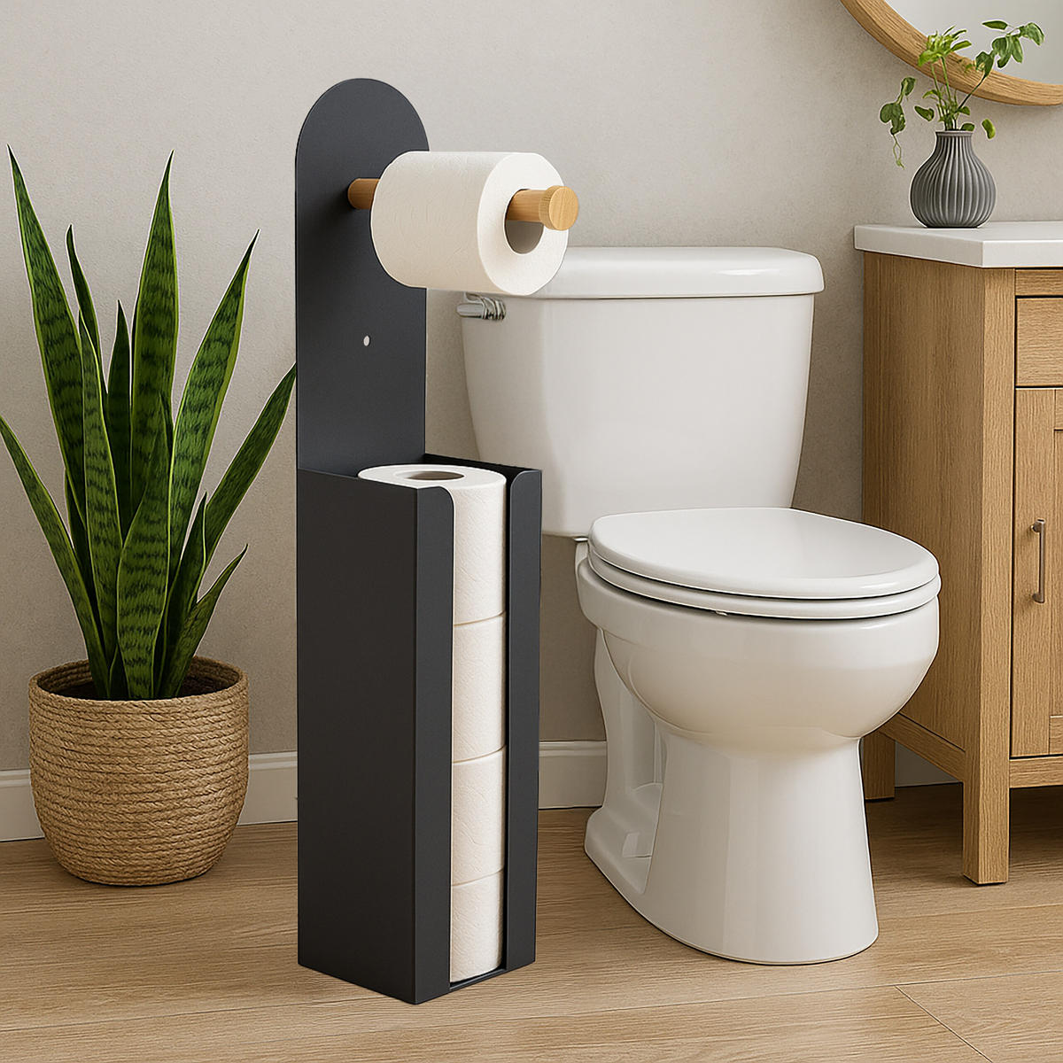 TOILETTENPAPIERHALTER - Schwarz, Holz/Metall (12/66/11cm) - Relaxdays