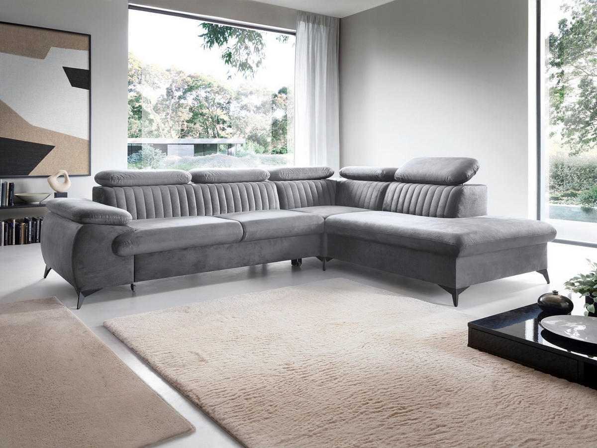 ECKSOFA 275 cm mit verstellbaren Kopfstützen Xanto L, Rechts, Grau - Grau, Holz (221/275cm) - Emporius