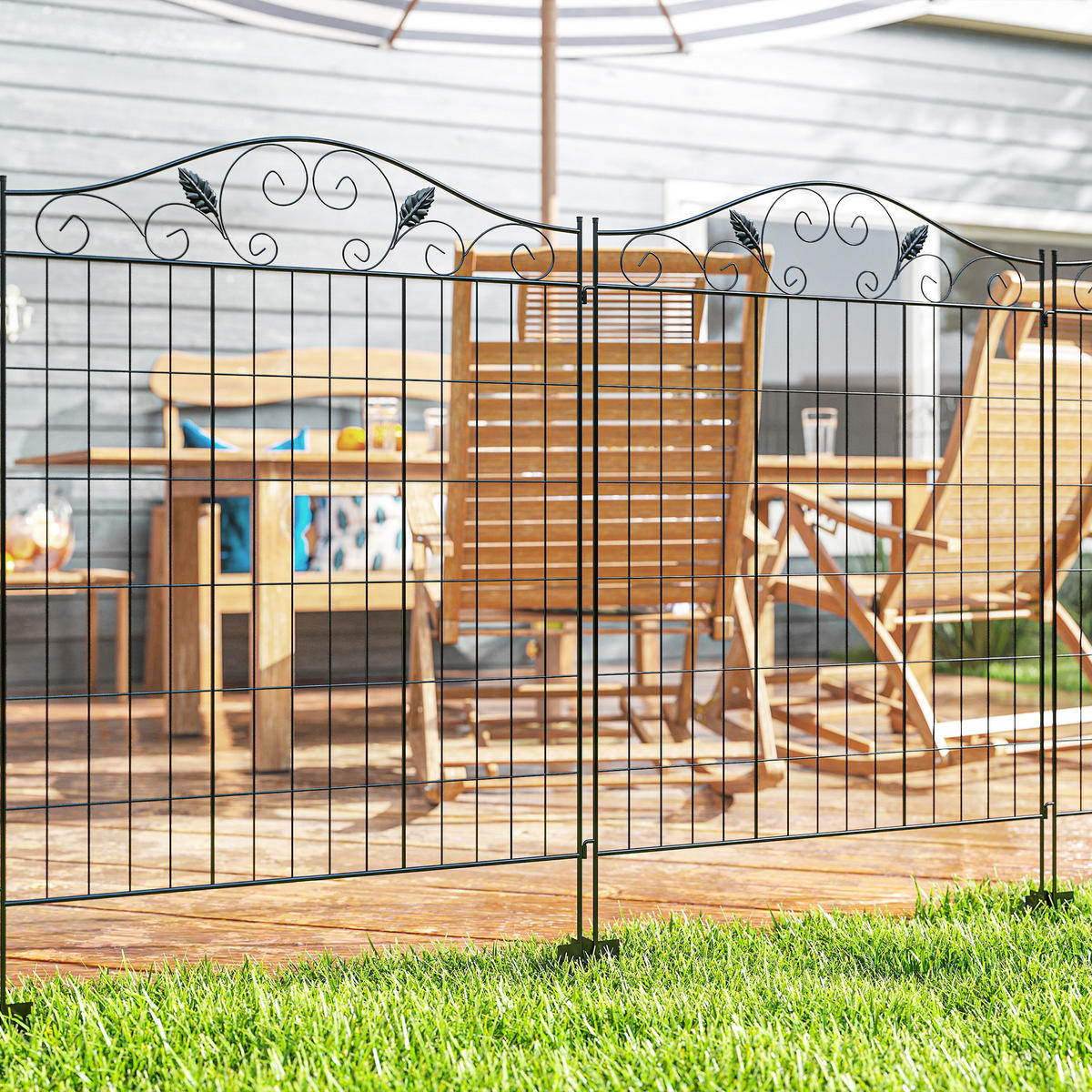 GARTENZAUN, Metall, Schwarz - Schwarz, Metall (1/112cm) - Outsunny