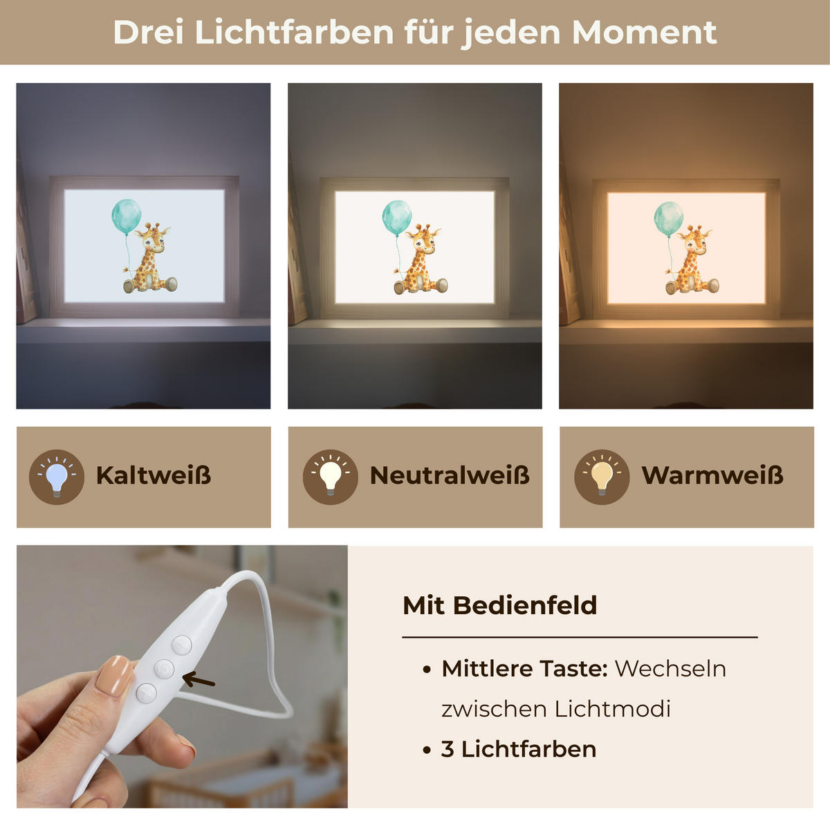 NACHTTISCHLAMPE Giraffe - Baby - Tiere - Blauer Ballon 20x15 cm - Weiß, Holzwerkstoff (8/20/15cm)