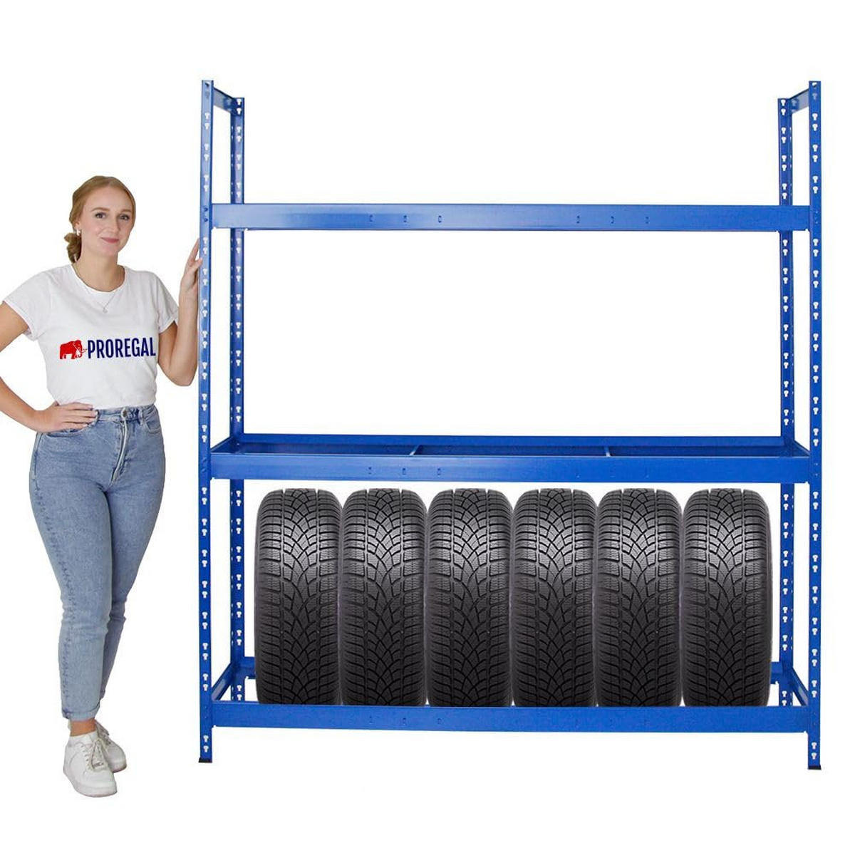 REIFENREGAL Tiger XL 2er-Set mit 2x 200x180x45 cm 300 kg Fachlast bis zu 42 Reifen Blau - Blau, Metall (360/200/45cm) - PROREGAL