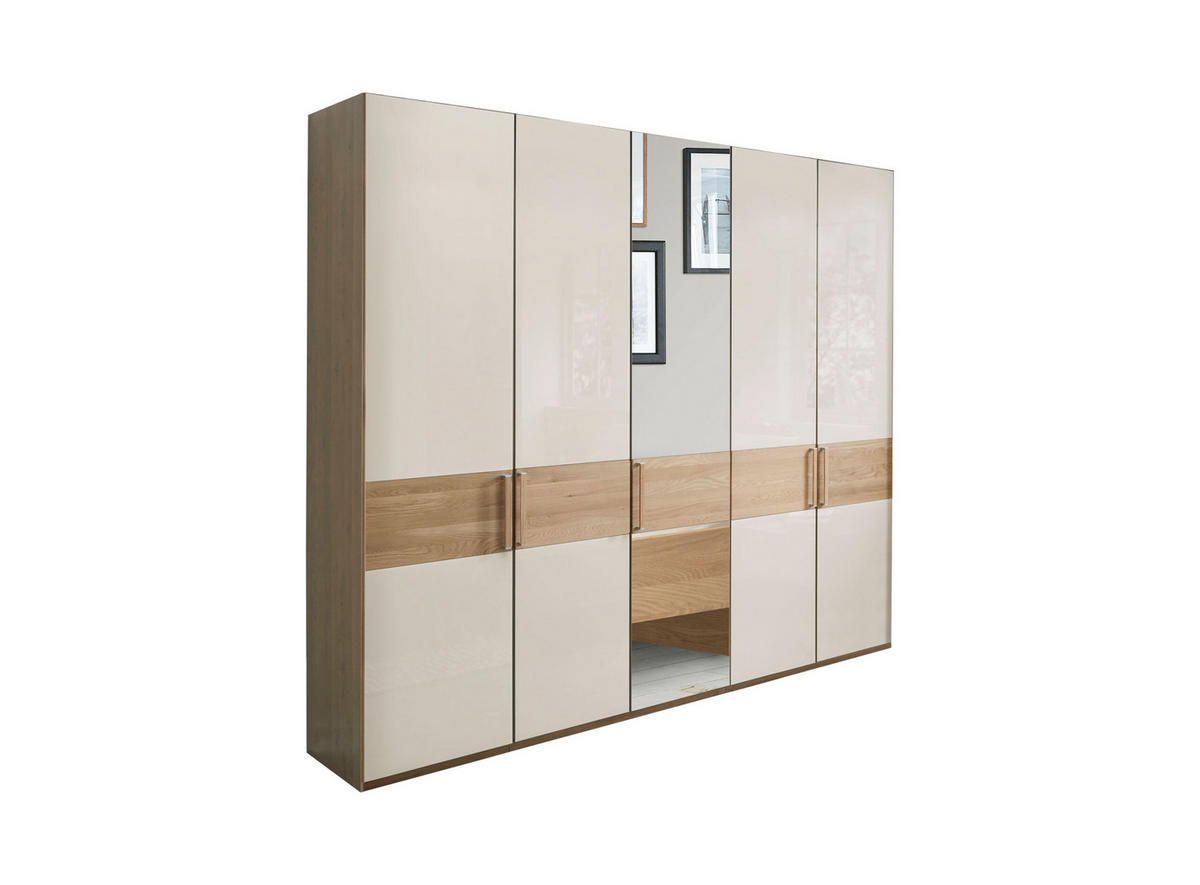 SCHLAFZIMMER Lenvara in Champagner 4 teilig mit Drehtürenschrank mit Spiegel, Passepartout, zwei Nachttische und Komfortbett - Braun, Holzwerkstoff (80/200/120cm)