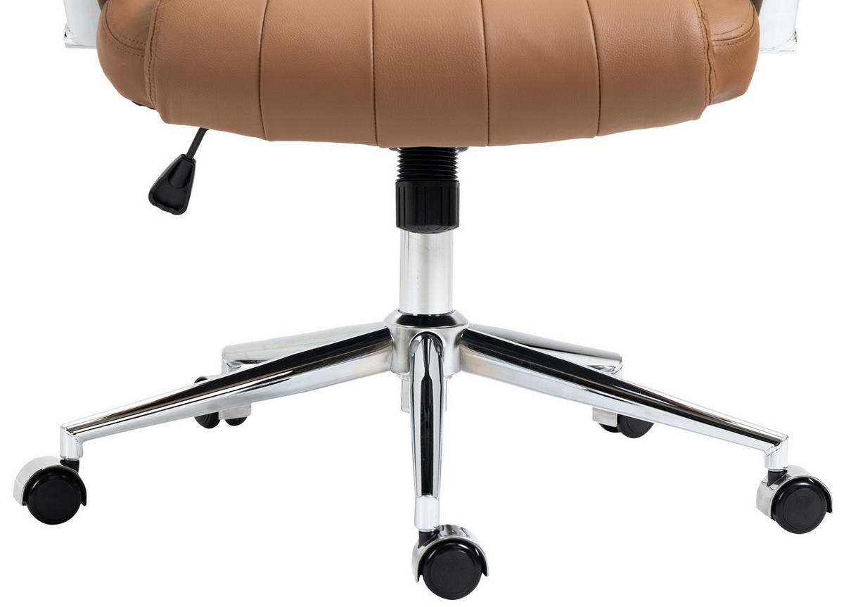 CHEFSESSEL Echtleder hellbraun - Chromfarben/Hellbraun, Leder/Metall (73/120/76cm) - CLP