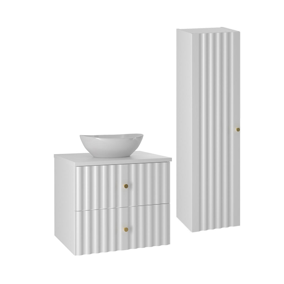 BADMÖBEL Izae 2er-Set Weiß - Weiß, Holzwerkstoff (60.6/52.2/46.5cm) - Petits-meubles