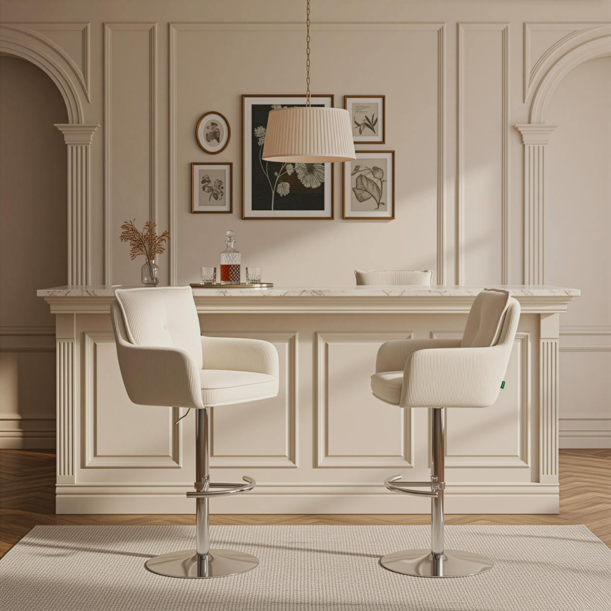 BARHOCKER Kira 2er-Set - Chromfarben/Creme, Textil/Metall (55/95/58cm) - DUBI Möbel