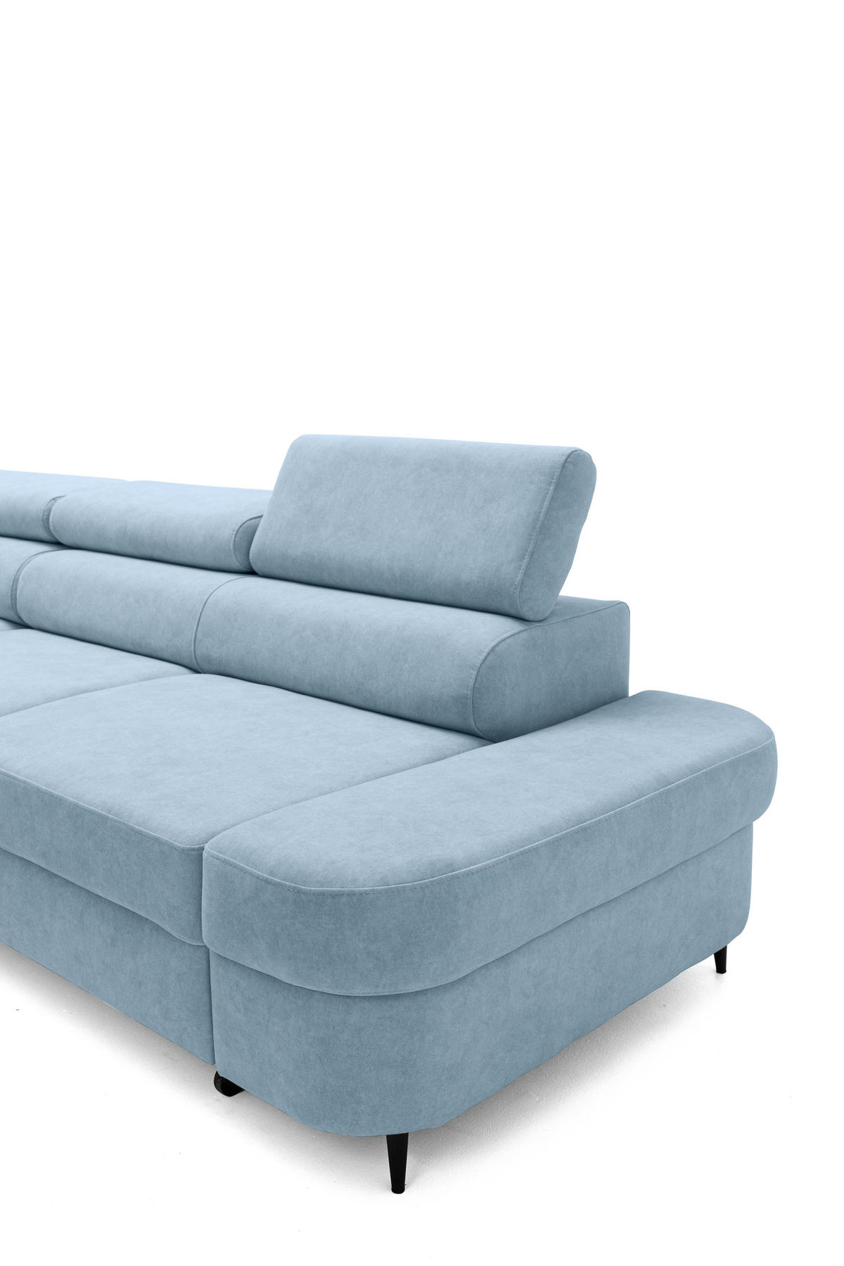 ECKSOFA PRIAM L Links mit Schlaffunktion 125x195 Velours Hellblau - Schwarz/Hellblau, Holz/Textil (203/275cm) - Muffo