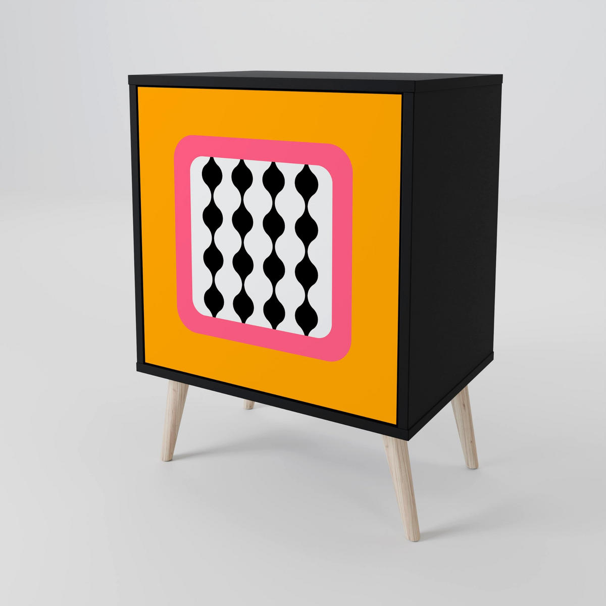 SIDEBOARD TEARS IN HEAVEN, Schwarz, 57,5x42x75,5 cm, Goldfarbene Metallfüße - Goldfarben/Multicolor, Holzwerkstoff/Metall (57.5/75.5/42cm) - SpaceRebels