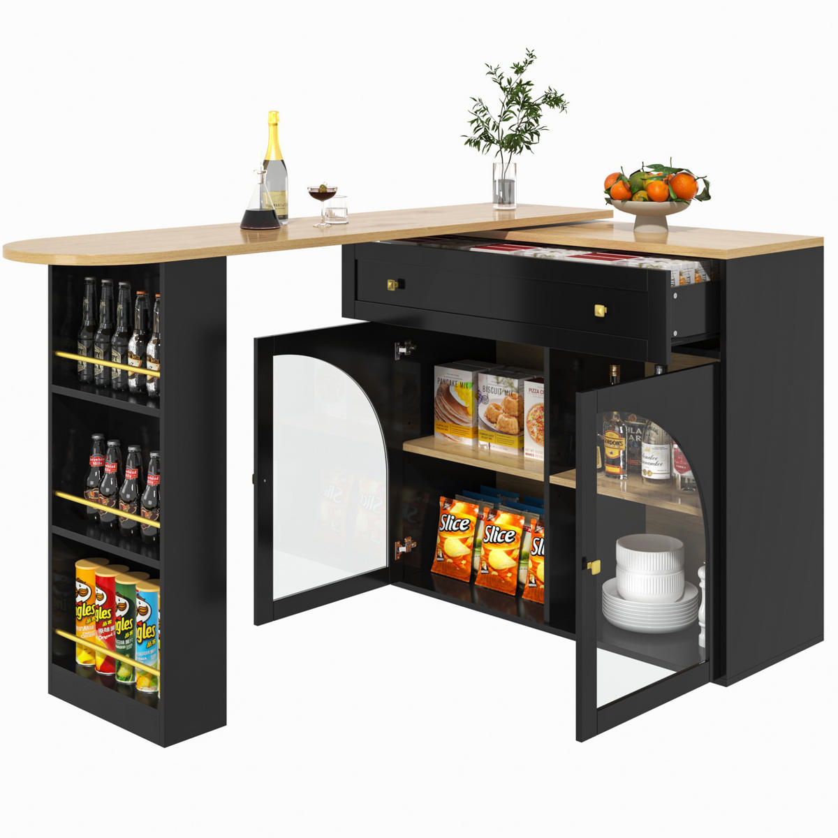 BARTISCH 138-204/39/104 cm in Schwarz mit drehbarer Ausziehfunktion & Regal - Schwarz, Holzwerkstoff (138/39/104cm) - BEAOK