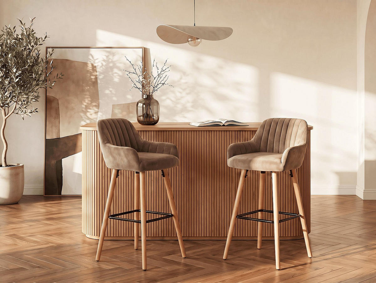BARHOCKER - 47 cm x 52 cm - samt - beige Eleana - Beige, Textil (47/98/52cm) - Vente-Unique