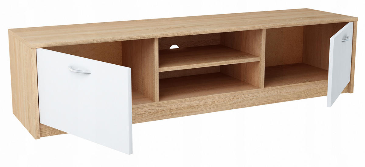 FERNSEHKOMMODE 2DC Sonoma Eiche-Weiß 160/41/36 cm - Weiß/Sonoma Eiche, Holzwerkstoff (160/36/41cm) - Matkam Möbel
