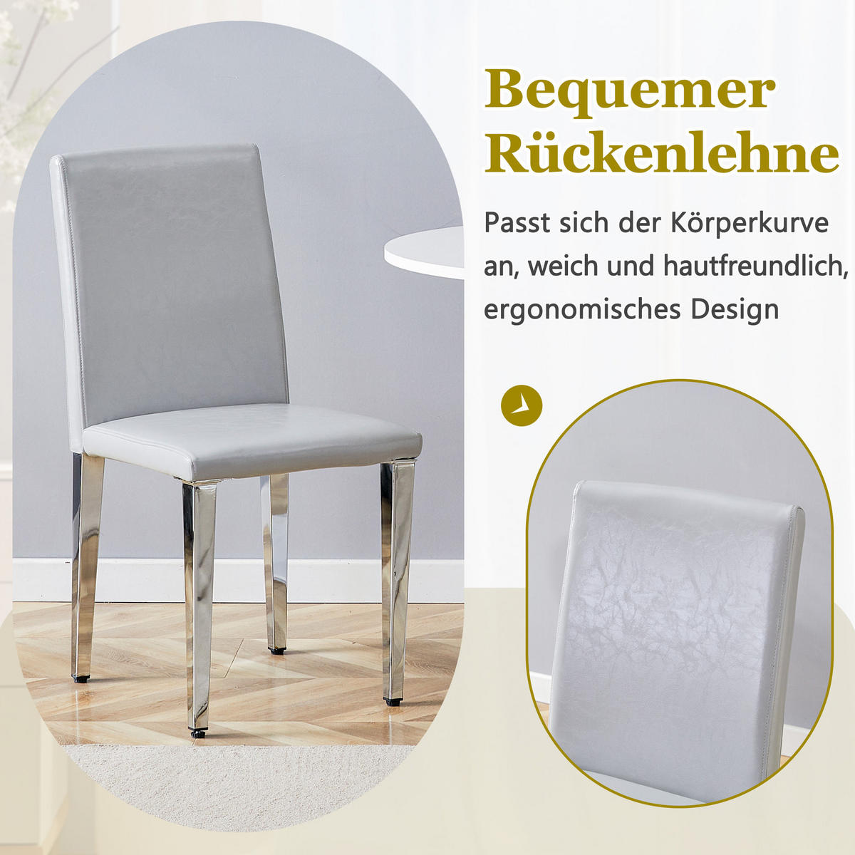 ESSZIMMERSTUHL 4er-Set PU-Bezug Metallbeine Hellgrau Silber - Hellgrau, Metall (47/90/41cm) - Meubliv