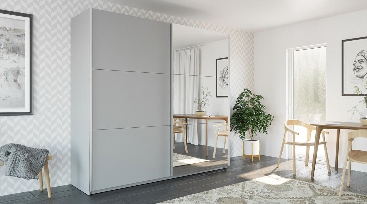 SCHWEBETÜRENSCHRANK IVERN 225/215/65 cm 2-türig mit Spiegel Weiß - Weiß, Holzwerkstoff (225/215/65cm) - MASSENO