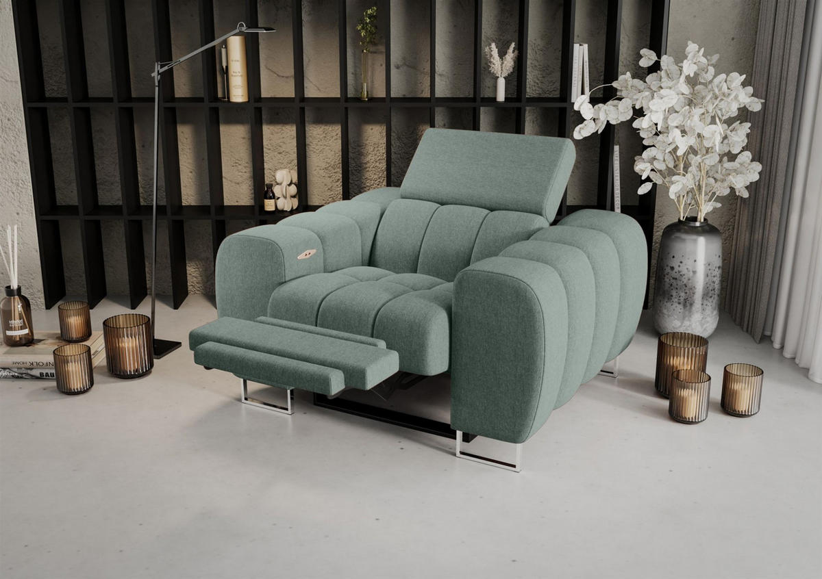 SESSEL Bastien Relax In Stoff Gemma - Grün, Holzwerkstoff/Textil (125/95/97cm) - Fun Möbel