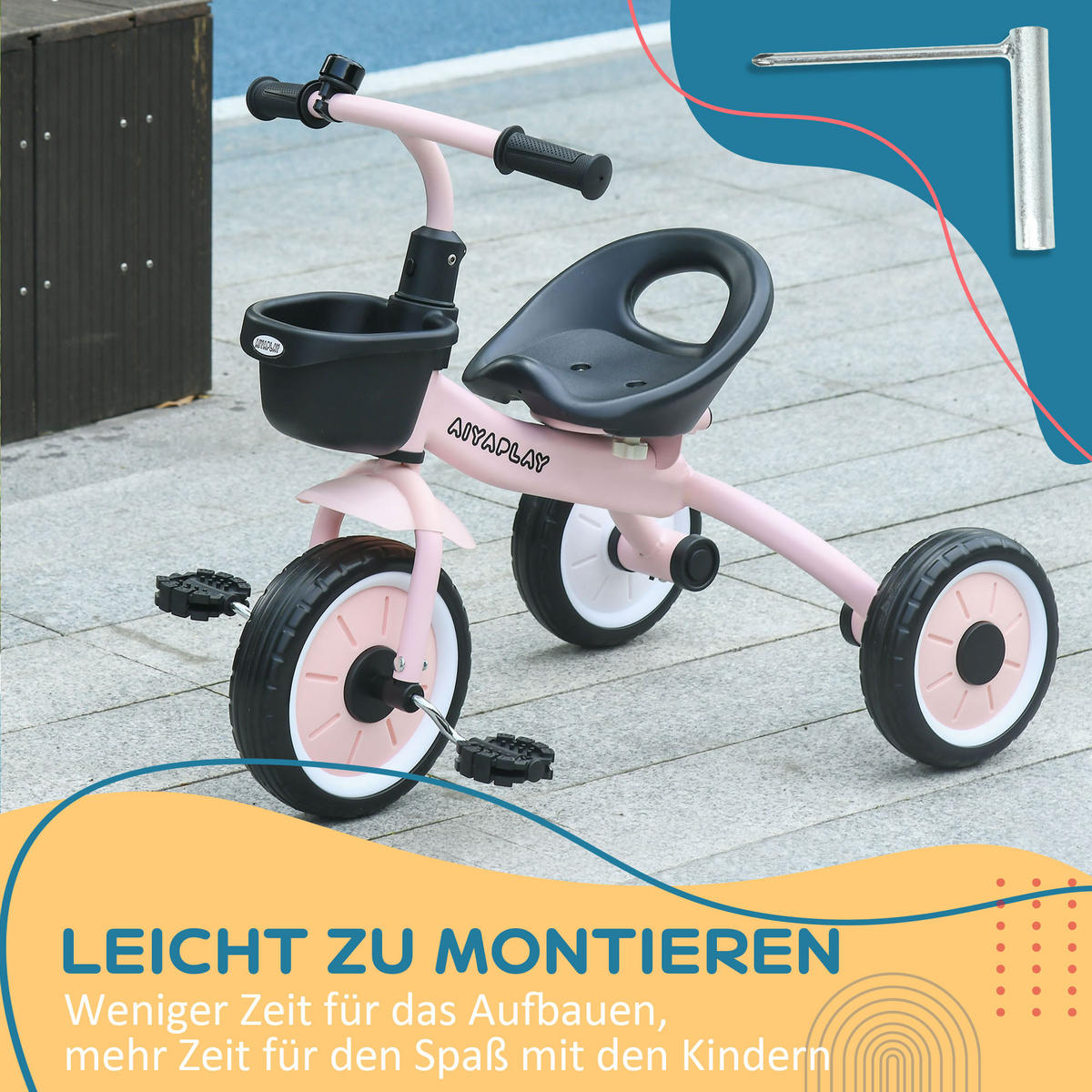 DREIRAD, Kinderfahrrad mit verstellbarer Sitz, Kinderrad für Kinder 2-5 Jahre - Rosa, Metall (70.5/53/58cm) - AIYAPLAY