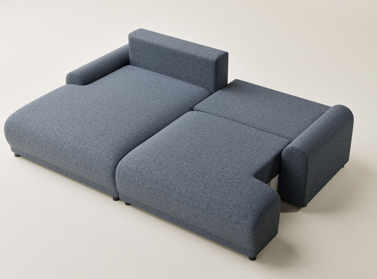 ECKSOFA MIT SCHLAFFUNKTION Tallin Blau grau Webstoff - Links Seite - Blaugrau/Schwarz, Holz/Holzwerkstoff (145/240cm) - Maison de Reve