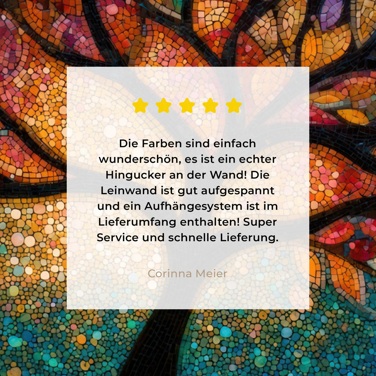 LEINWANDBILD Mosaik - Bunt - Baum - Äste Wandbild Wohnzimmer 50x50 cm - Multicolor, Textil (50/50cm) - MuchoWow