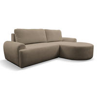ECKSOFA Dream in L-Form mit Schlaffunktion und Bettkasten, Farbe: Braun, Bouclé-Stoff, Ottomane Rechts - Braun, Textil (260/136cm) - VENASI MÖBEL
