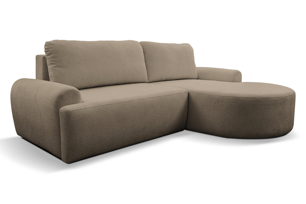 ECKSOFA Dream in L-Form mit Schlaffunktion und Bettkasten, Farbe: Braun, Bouclé-Stoff, Ottomane Rechts - Braun, Textil (260/136cm) - VENASI MÖBEL