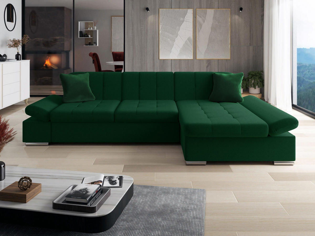 ECKSOFA Malwi, Seite: Rechts - Waldgrün, Holz/Textil (278/161cm) - MIRJAN24