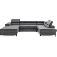 ECKSOFA PURE U Links mit Schlaffunktion 127x270 Velours Grau - Schwarz/Grau, Holz/Textil (340/204cm) - Muffo