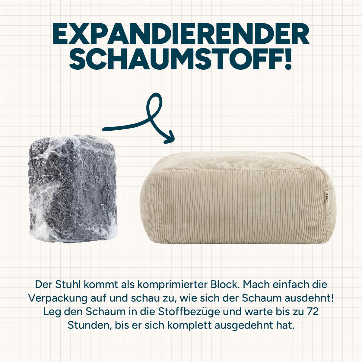 SITZSACK-OTTOMANE ZEN modular Cord - Beige, Textil (95/46/95cm) - icon