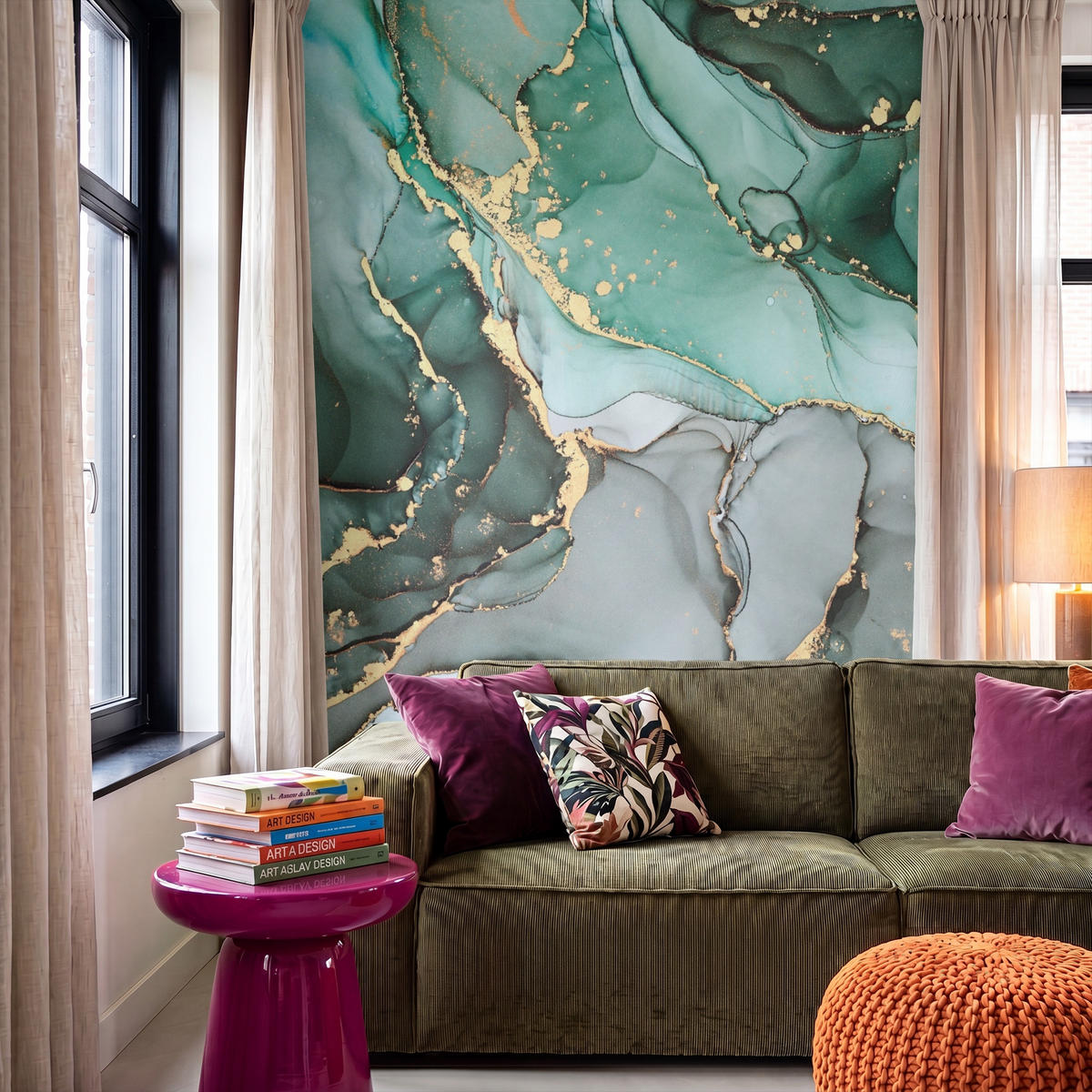 TAPETE - Gold - Marmor - Grün - Luxus - Marmoroptik - Grau - 140x220 cm - Grün, Papier (140/220cm) - OnlyWow