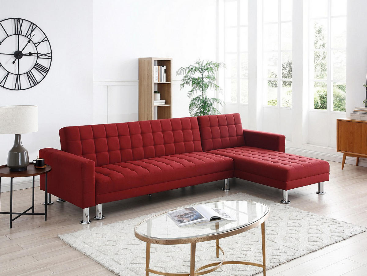 ECKSOFA mit Schlaffunktion - Ecke wechselbar - Stoff - Rot - WILLIS II - Rot, Textil (290/173cm) - Vente-Unique
