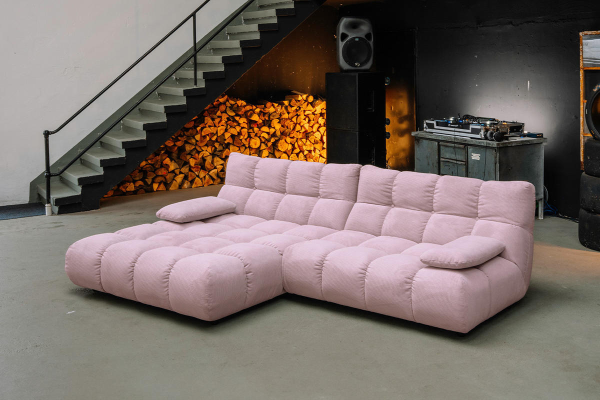 ECKSOFA VIVIEN Pink Cord - Pink/Schwarz, Kunststoff/Textil (290/178cm) - KAWOLA
