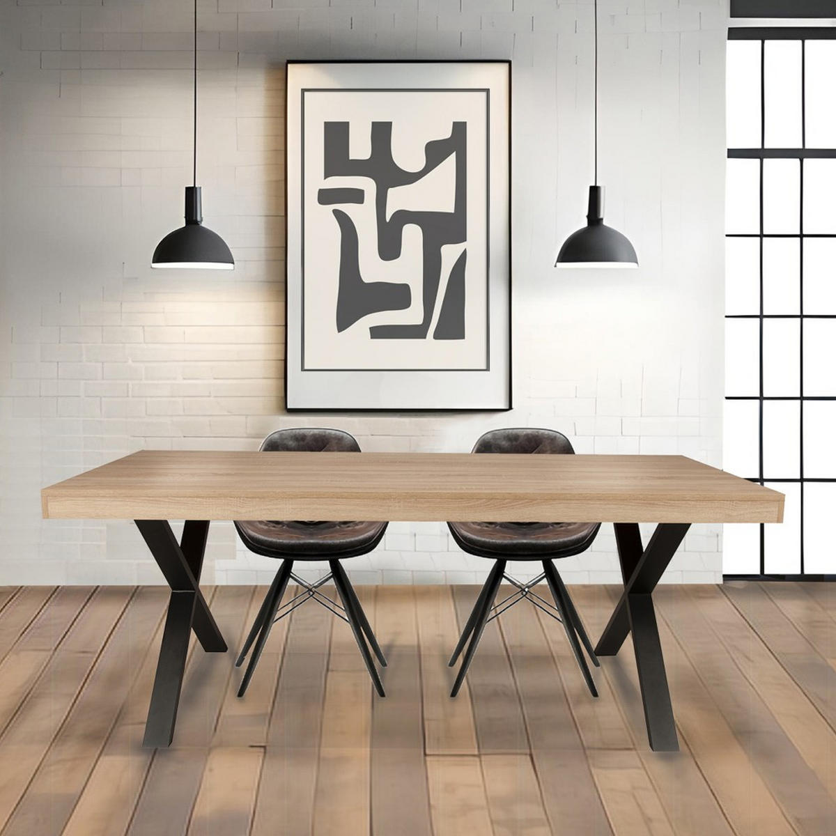 ESSTISCH CADIX/ TISCH 200x90cm - 8 Personen - Eiche gebleicht dekor - Eichefarben, Holzwerkstoff (180/90/77cm) - Weber Industries