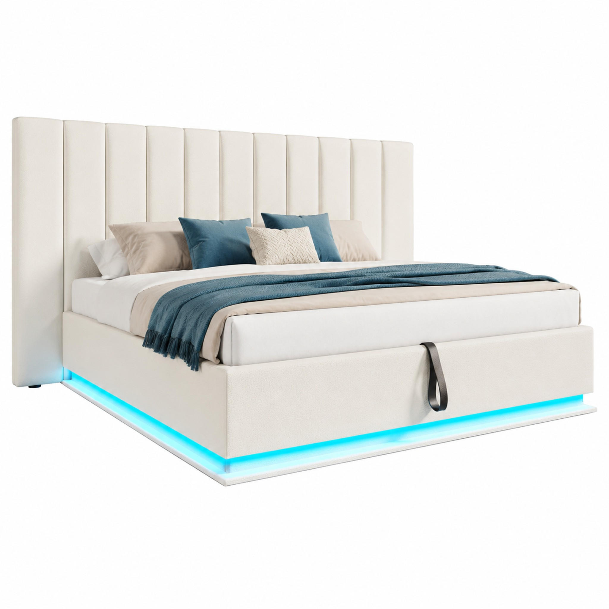 BETT mit Stauraum 180x200 cm PU Weiß inklusive Matratze - Weiß, Metall (180/200cm) - Meubliv