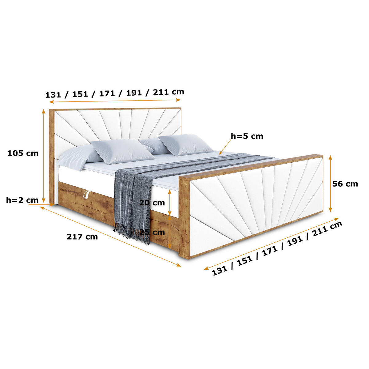BOXBETT mit Matratze H3 und Lattenrost - LOLLI6-Z - 160x200 - Weiß Kunstleder - Weiß, Holzwerkstoff (160/200cm) - ALTDECOR