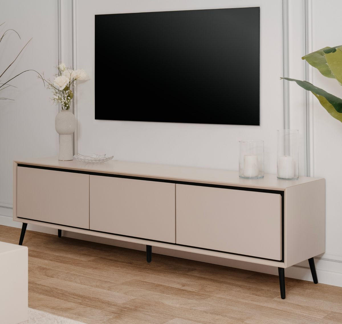TV-LOWBOARD sand, schwarz 175 cm, Fernsehtisch mit Stauraum - Sandfarben/Schwarz, Holzwerkstoff/Kunststoff (175/50/38cm) - Furn.Design