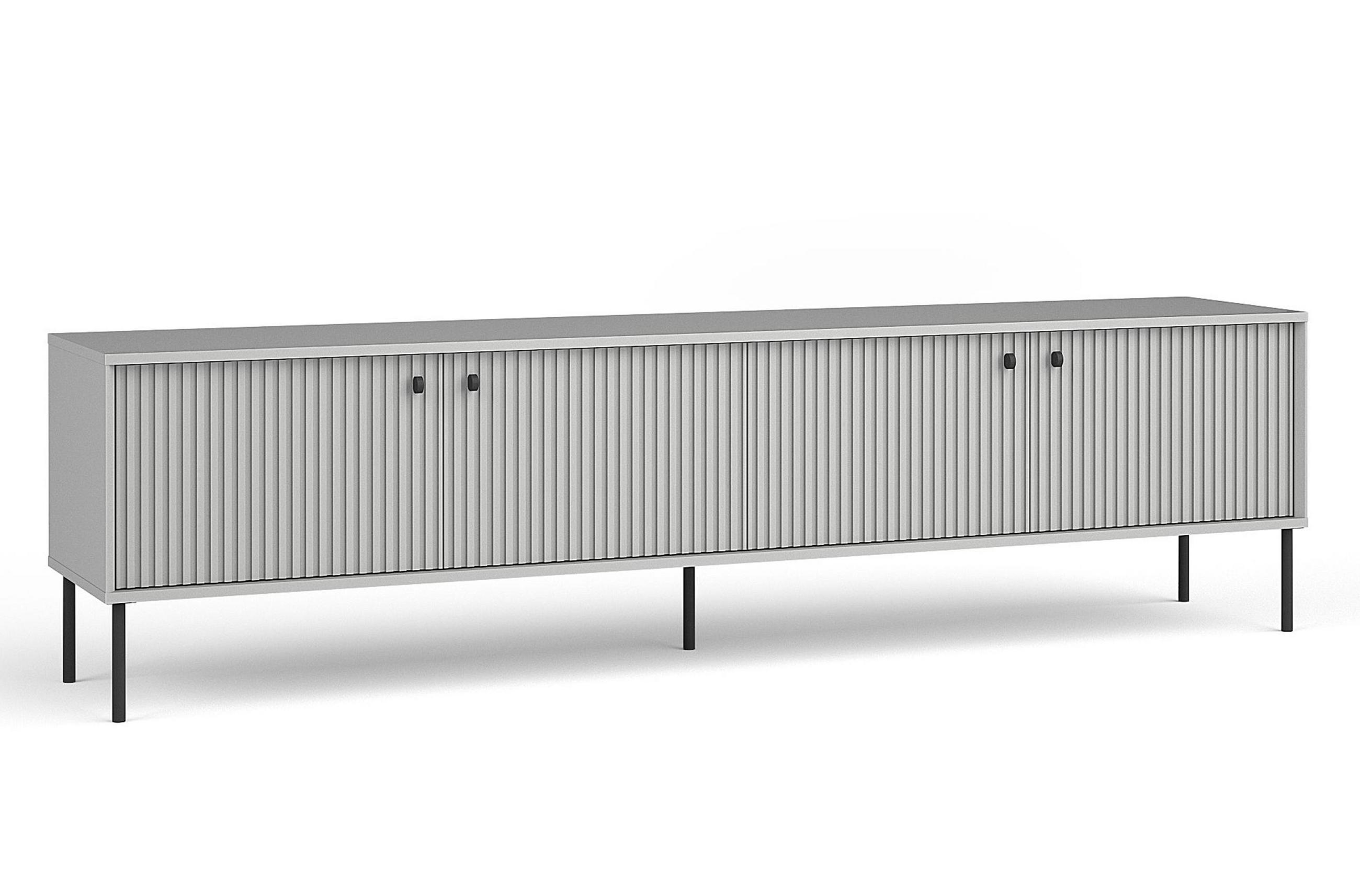 LOWBOARD Irelis 4T Grau 207/54,8/41 cm – mit geriffelten Fronten, mit schwarzen Beinen - Schwarz/Grau, Holzwerkstoff/Metall (207/54.8/41cm) - AX Living