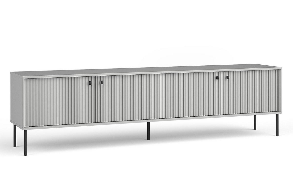 LOWBOARD Irelis 4T Grau 207/54,8/41 cm – mit geriffelten Fronten, mit schwarzen Beinen - Schwarz/Grau, Holzwerkstoff/Metall (207/54.8/41cm) - AX Living