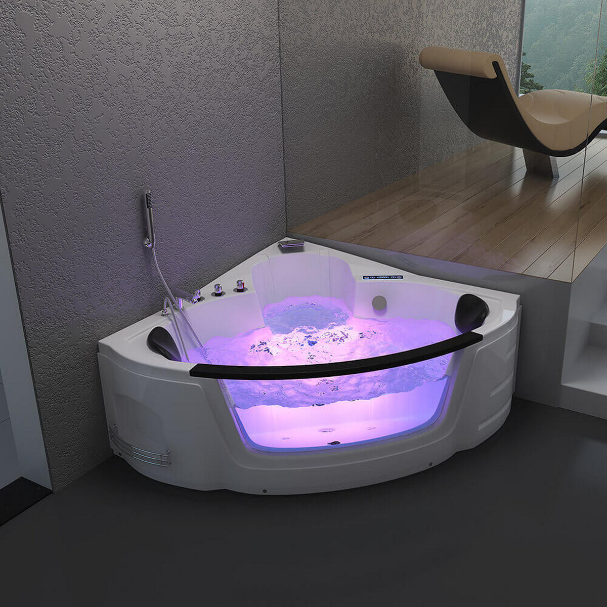 WHIRLPOOL Badewanne mit Lichttherapie LAGUNA L MINI - 135 x 135 cm - Weiß, Keramik (135/65/135cm) - Home Deluxe