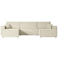 WOHNLANDSCHAFT mit Schlaffunktion und Bettkasten CELTIC-XLU - 377x143x83 cm Beige Bouclé - Beige/Schwarz, Holzwerkstoff/Kunststoff (377/83/143cm) - ALTDECOR