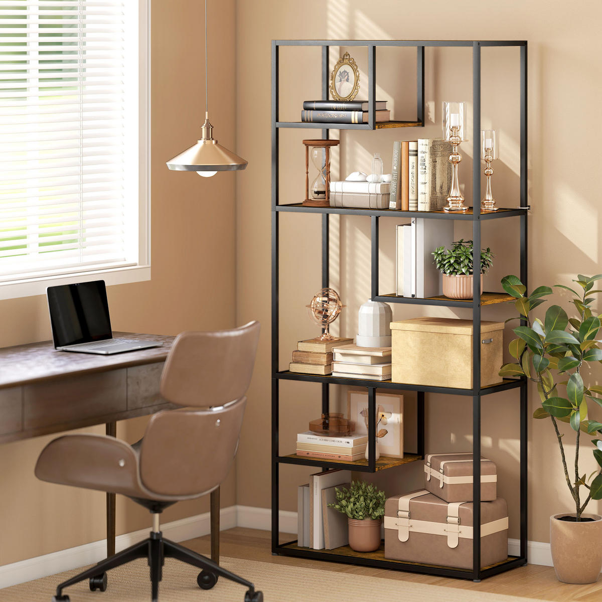 BÜCHERREGAL,7-STUFIG Industrie Holz-Stahl 83x34x180cm,braun - Braun, Holzwerkstoff (83/180/34cm) - Vallsero
