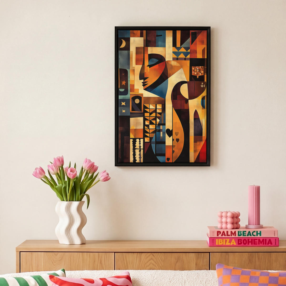LEINWAND Bilder mit Rahmen - Figuren - Abstrakt - Symbole - 20x30 - Terracotta, Textil (20/30cm) - MuchoWow