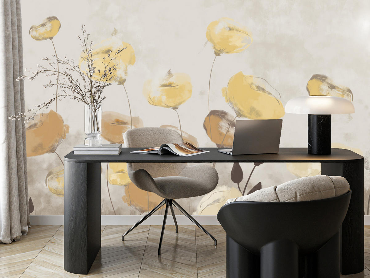 FOTOTAPETE Blumen Feldpflanzen Abstraktion 150x105 - Gelb/Beige, Papier (150/105cm) - Muralo