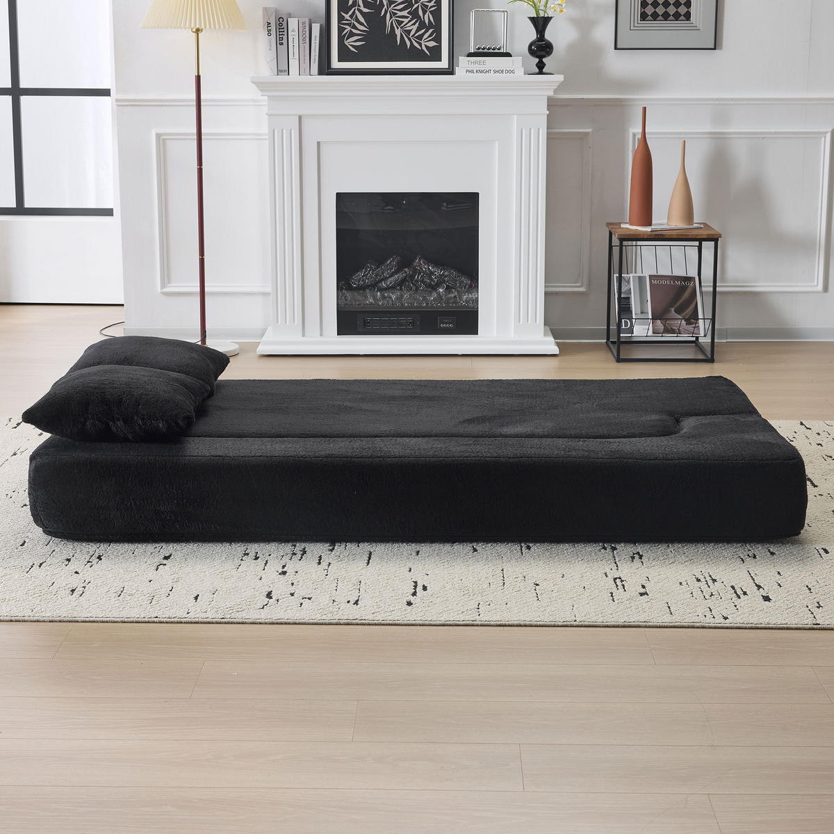2-SITZER SCHLAFSOFA Stoff Schwarz klappbar mit Kissen - Schwarz, Textil (190/48/104cm) - WISHDOR