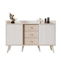 SIDEBOARD mit 2 gestreiften Schiebetüren und 3 Schubladen, MDF mit Massivholzbeinen, 117,5/39,5/79 cm, Weiß und Holzoptik - Weiß, Holzwerkstoff (39.5/117.5/79cm) - Redom
