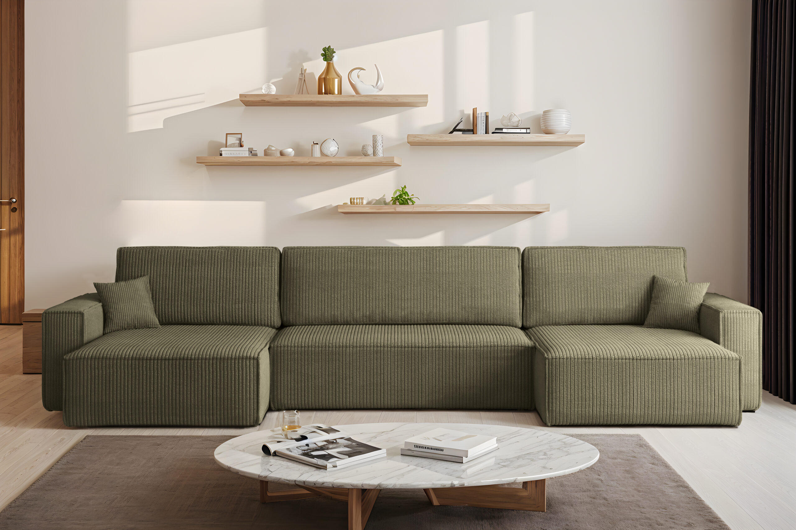 ECKSOFA Mit Schlaffunktion Und Bettkasten BEST U XL Stoff Poso Olive - Olivgrün, Holz (142/372cm) - Kaiser Möbel