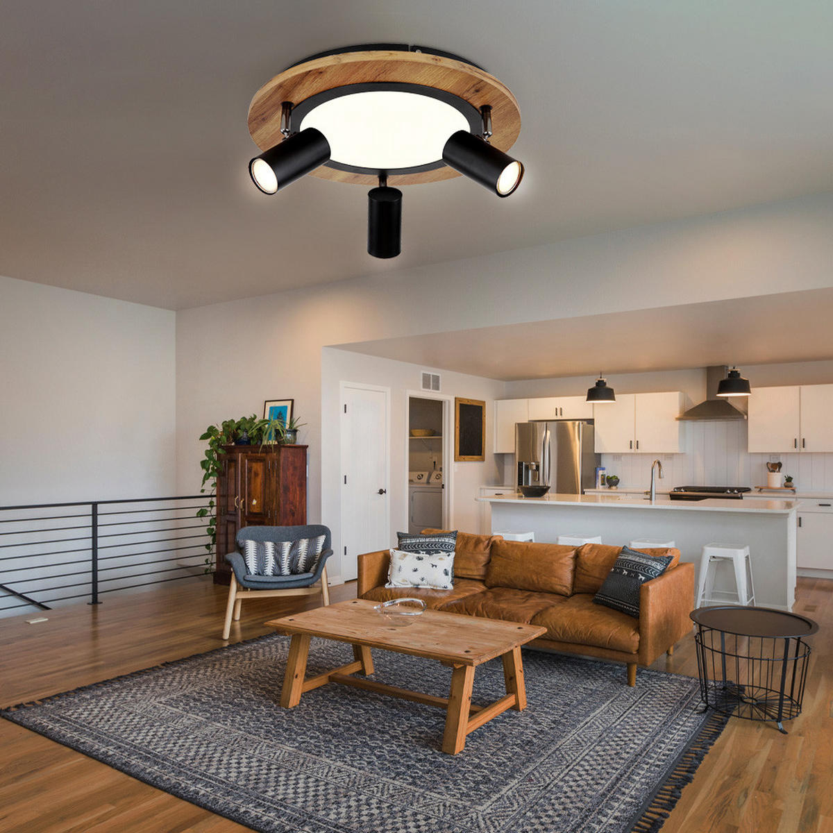 LED DECKENLEUCHTE Holz Braun - Braun, Metall (40/40/18cm) - Globo Lighting