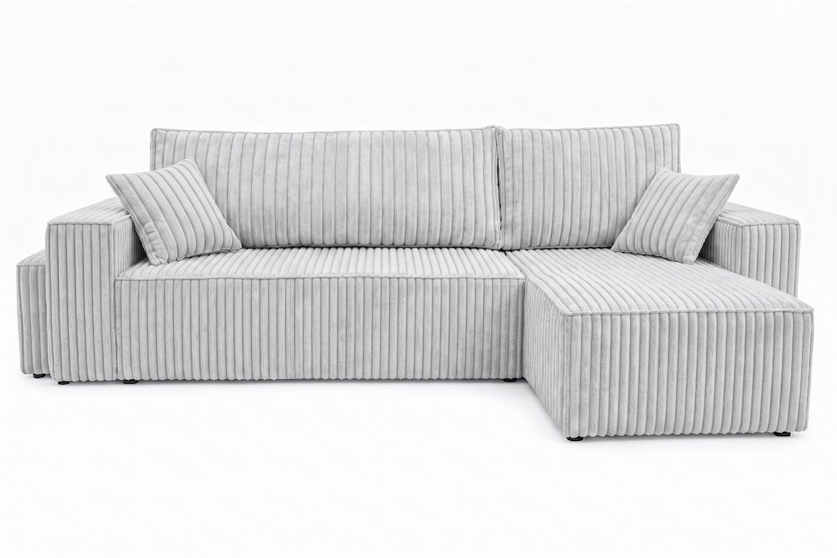 ECKSOFA Mit Schlaffunktion Und Pouf, Cordstoff Tilia, Grau, Rechts, Best L Mit Pouf - Grau, Holz (244/145cm) - Kaiser Möbel