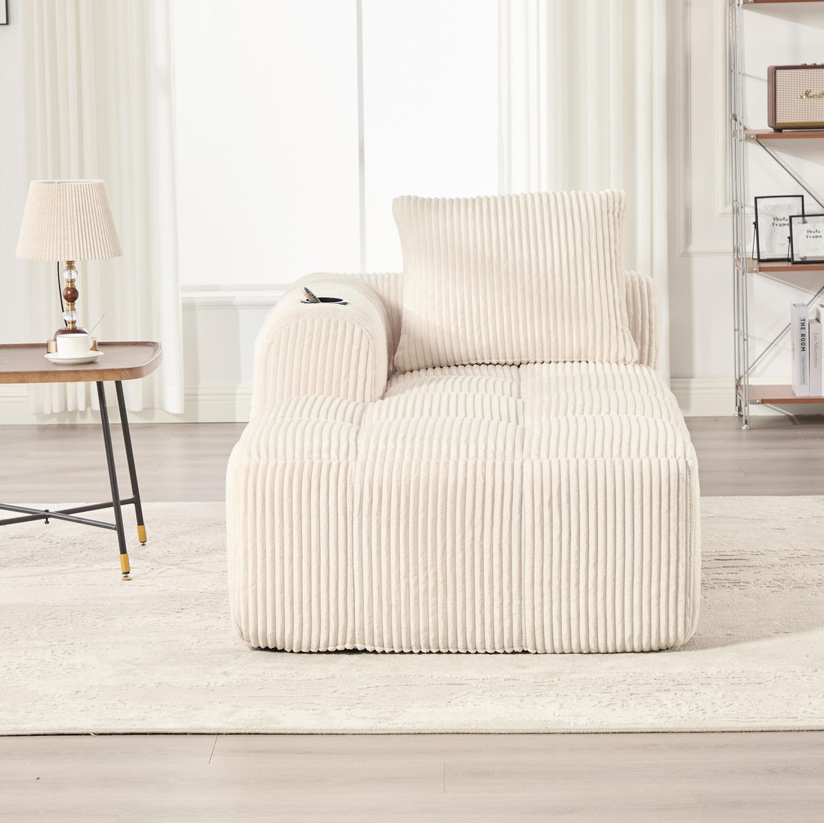 LOUNGESESSEL Cord mit Seitenfächern und Becherhalter 158/93/61 cm Beige - Beige, Textil (93/61/158cm) - Redom