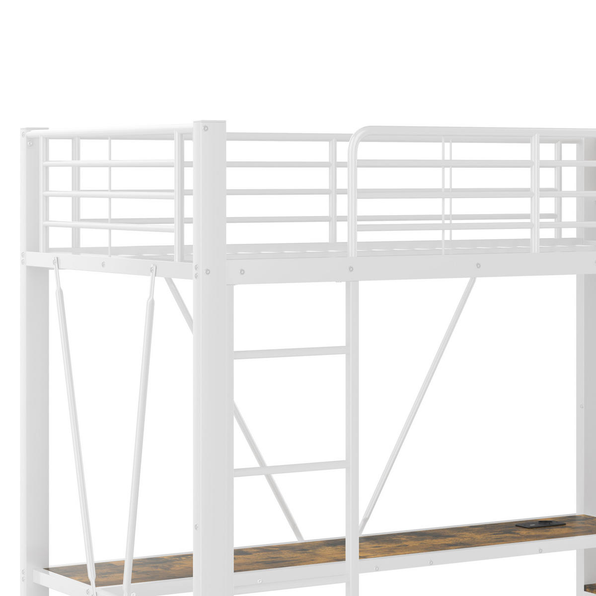HOCHBETT 90/200 cm in Weiß – mit Schreibtisch, Stauraum und Rausfallschutz - Weiß, Metall (90/200cm) - BEAOK