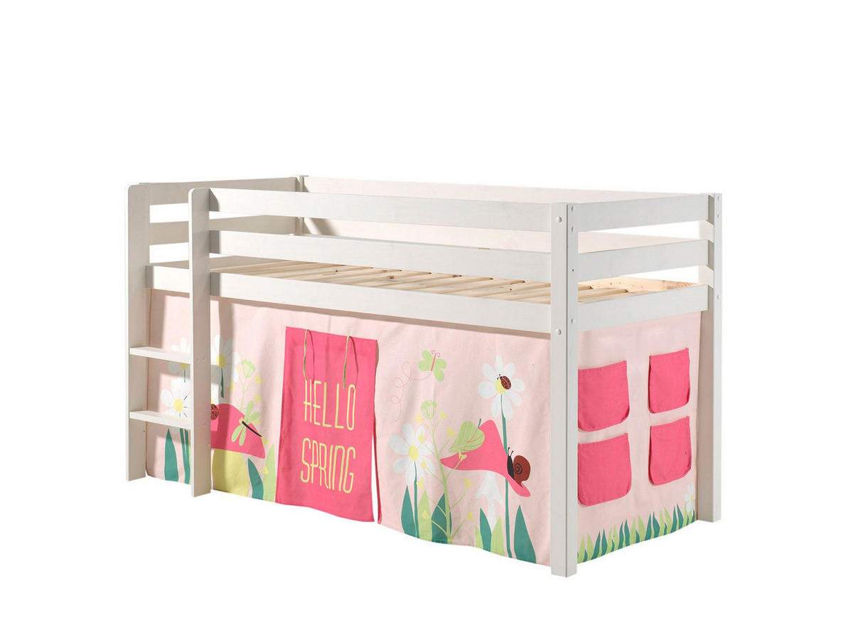 KINDERBETT Karolina 210x114x106 Massivholz Weiß Textilset Spring 1 - Hellrosa/Weiß, Holz (90/200cm) - 58aufmkessel